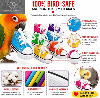 Bonka Bird Toys 6 Mini Sneakers Colorful Cotton Shredding Parrot Parrotlet Budgie Finch Cockatoo | Fill with Treats or Shredding Material for Engaging Foraging and Interactive Foot Play