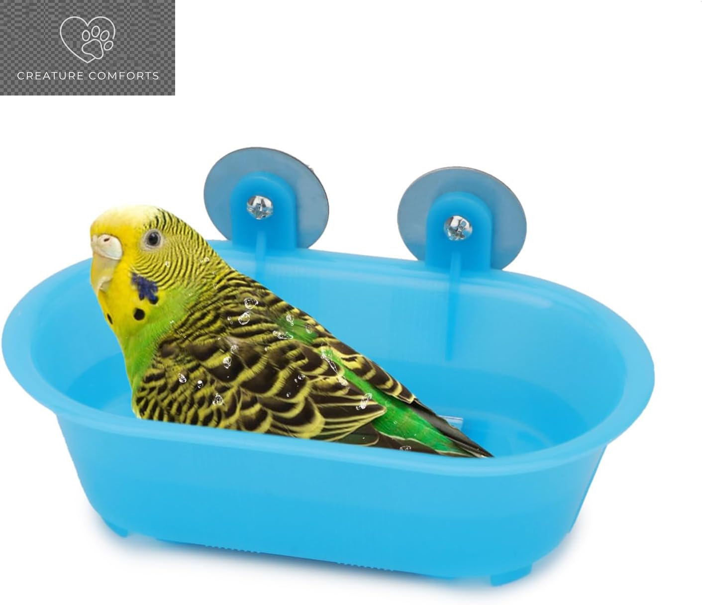 Hypeety Bird Bath with Mirror Portable Bird Bathroom Parakeet Shower Tub | Parrot Bathtub with a Mirror, Durable and Safe Material, Easy to Install, Cage Accessories, for Budgie/Lovebird/Finches, Blue