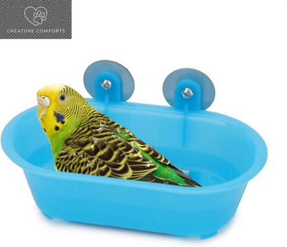 Hypeety Bird Bath with Mirror Portable Bird Bathroom Parakeet Shower Tub | Parrot Bathtub with a Mirror, Durable and Safe Material, Easy to Install, Cage Accessories, for Budgie/Lovebird/Finches, Blue