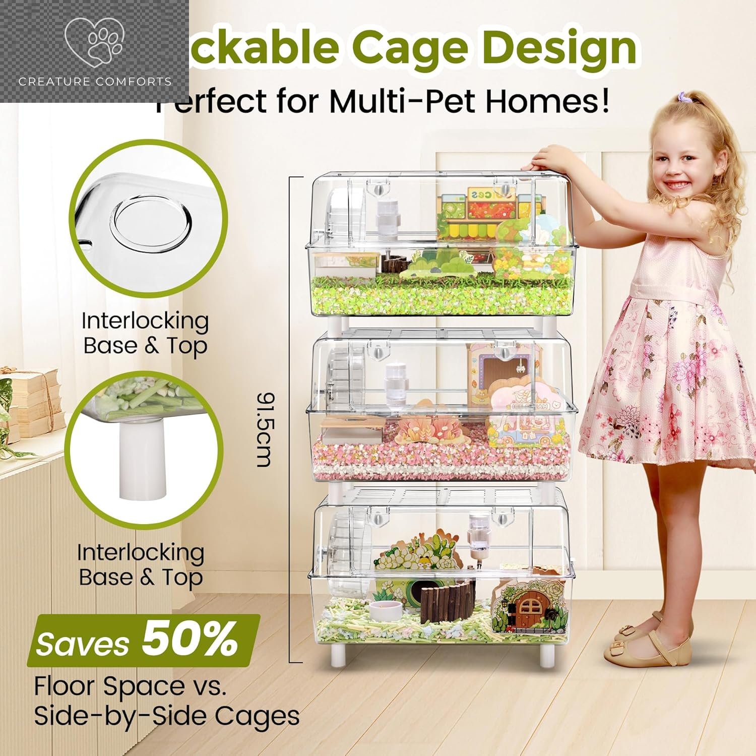 Acrylic Hamster Cage with All Accessories,Dwarf Hamster Cage with Stand,Syrian Mouse Cage for Pet Mice,Rat Cage for Hamster,Succulent Style Hamster House（20''L*11.5''W*10.5''H）