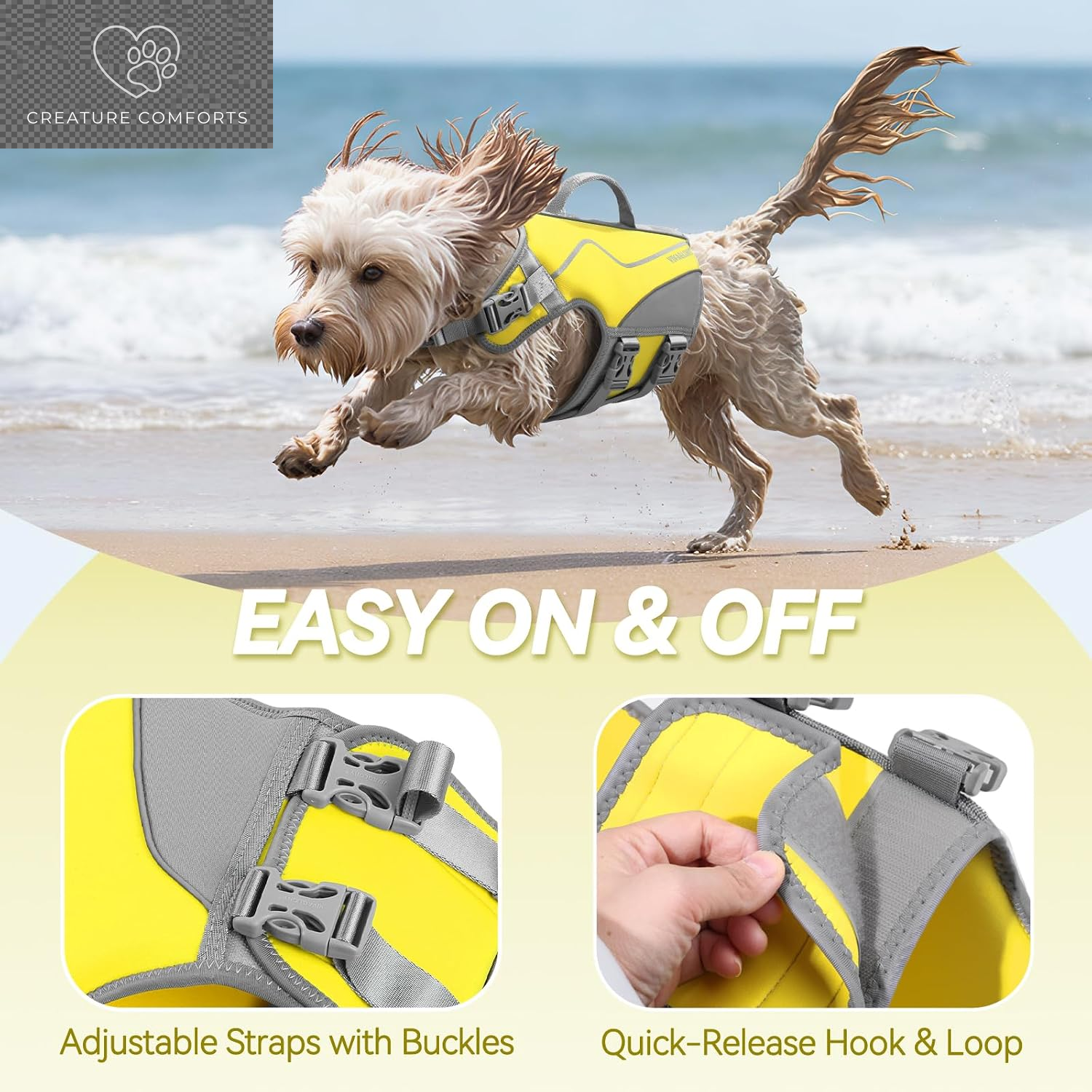 VIVAGLORY Dog Life Vest Neoprene Dog Swim Vest, XS, Alpha Yellow