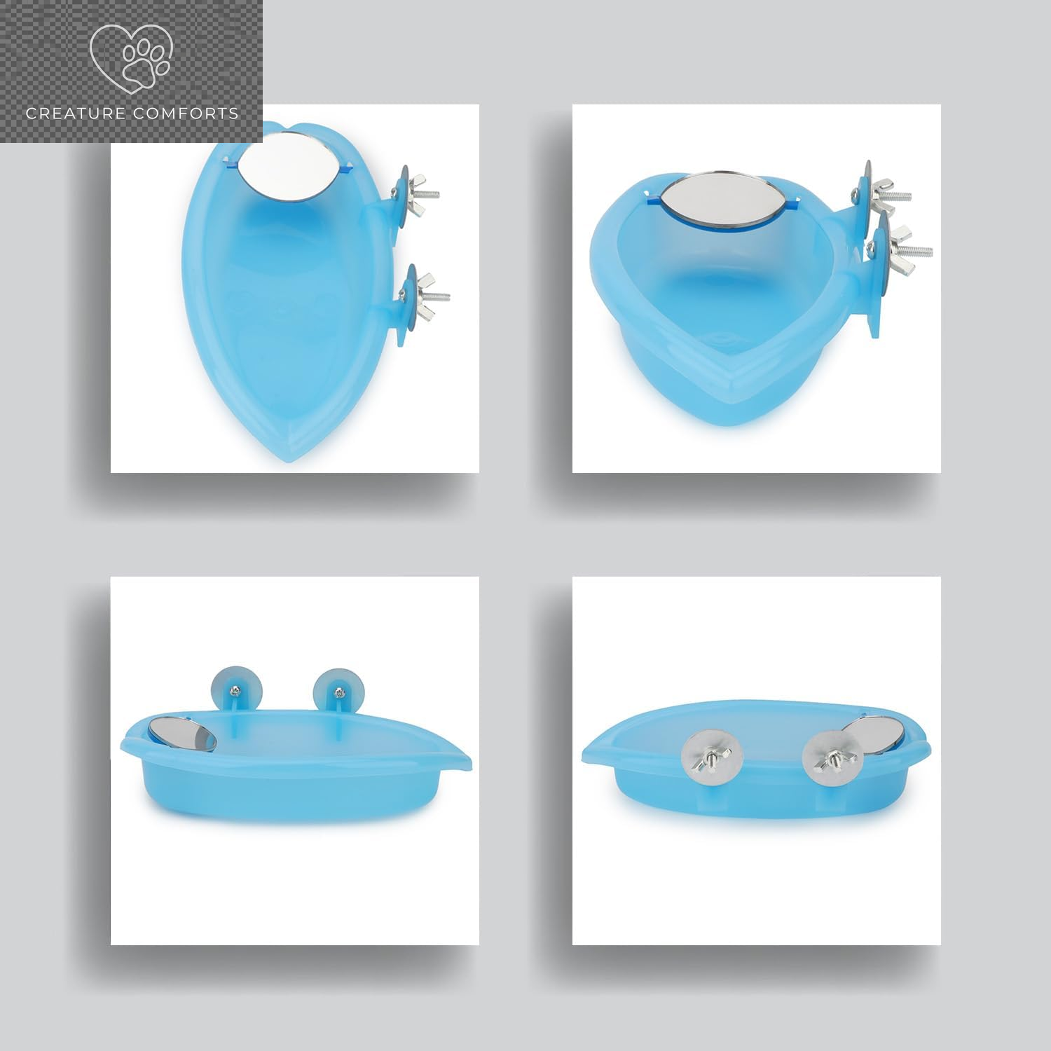 Hypeety Bird Bath with Mirror Portable Bird Bathroom Parakeet Shower Tub | Parrot Bathtub with a Mirror, Durable and Safe Material, Easy to Install, Cage Accessories, for Budgie/Lovebird/Finches, Blue