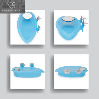 Hypeety Bird Bath with Mirror Portable Bird Bathroom Parakeet Shower Tub | Parrot Bathtub with a Mirror, Durable and Safe Material, Easy to Install, Cage Accessories, for Budgie/Lovebird/Finches, Blue
