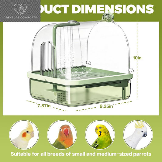 Automatic Bird Baths for Cage,Automatic Parakeet Bath with Pump, Filter,Indoor Bird Shower with Running Water,For Pet Birds Conure Budgies Cockatiels Lovebird(Green)