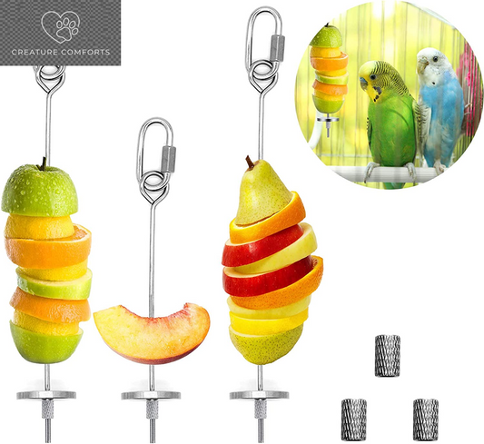 3Pcs Bird Food Holder, Bird Feeder Toy, Stainless Steel Small Animal Fruit Vegetable Stick Skewer, Foraging Hanging Food Feeding Treating Tool for Parrots Cockatoo Cockatiel Cage