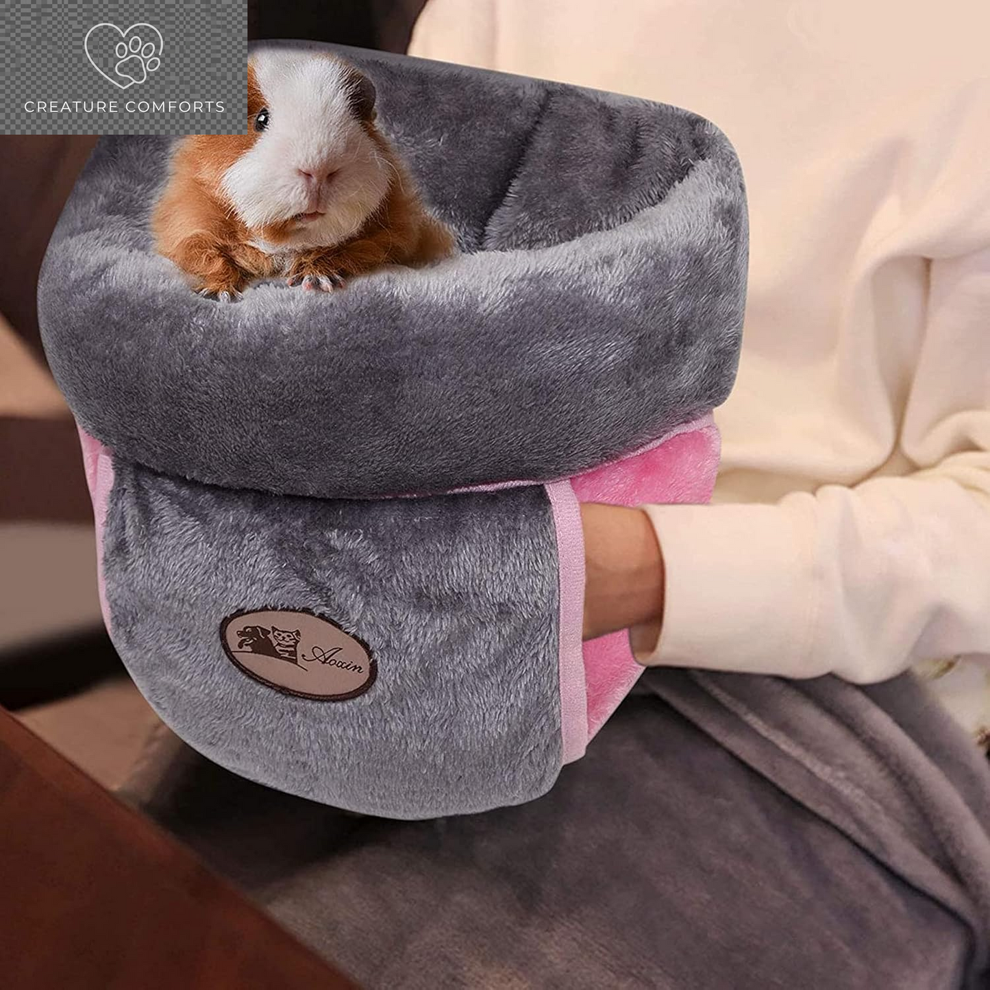 YUEPET Guinea Pig Bed, Warm Fleece Slipper-Shaped Cuddle Cave, Grey | Cozy Guinea Pig House, Portable Guinea Pig Hideout, Soft Coral Fleece, Washable Cushion, Folds Flat, Slipper Shape
