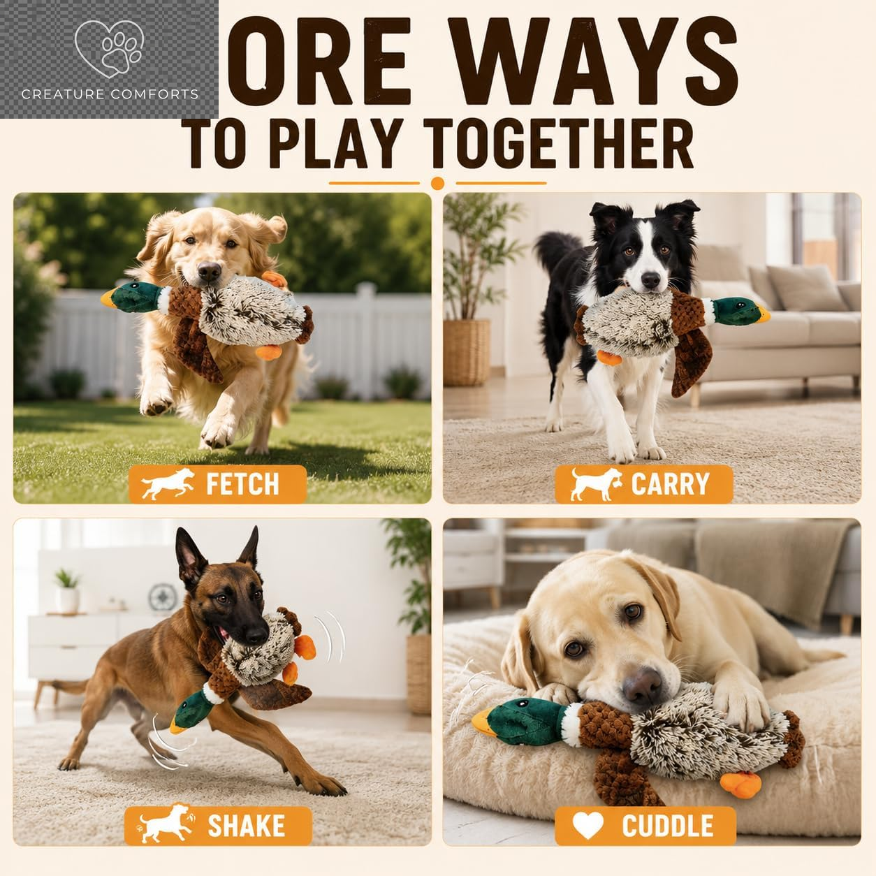 Exciting Duck Dog Toy with Squeaker | Plush Mallard Shaped Pet Toy for All Breeds | Perfect for Chewing, Fetching, and Interactive Play