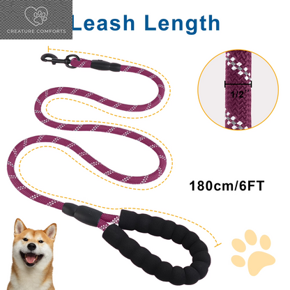Durable Dog Leash, 5 FT/6 FT, 1/2", Padded Handle Nylon Dog Reflective Leash for Small Medium & Large Dogs Walking(6 Ft, Purple)