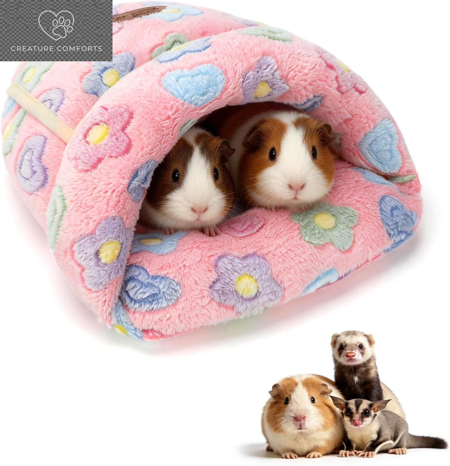 YUEPET Guinea Pig Bed, Warm Fleece Slipper-Shaped Cuddle Cave, Grey | Cozy Guinea Pig House, Portable Guinea Pig Hideout, Soft Coral Fleece, Washable Cushion, Folds Flat, Slipper Shape