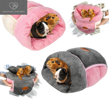 YUEPET Guinea Pig Bed, Warm Fleece Slipper-Shaped Cuddle Cave, Grey | Cozy Guinea Pig House, Portable Guinea Pig Hideout, Soft Coral Fleece, Washable Cushion, Folds Flat, Slipper Shape