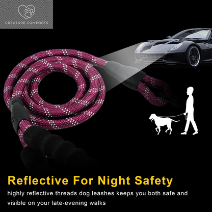 Durable Dog Leash, 5 FT/6 FT, 1/2", Padded Handle Nylon Dog Reflective Leash for Small Medium & Large Dogs Walking(6 Ft, Purple)