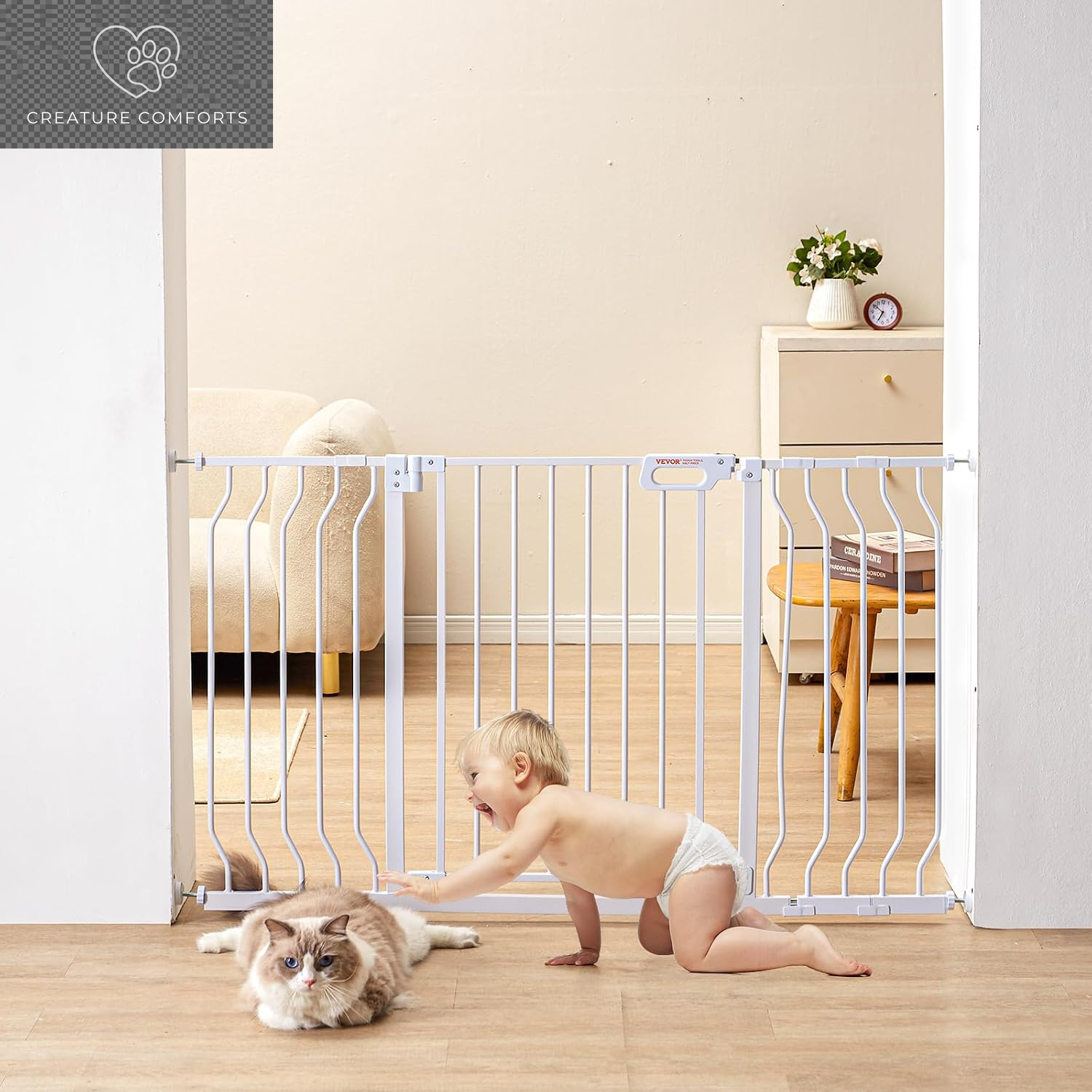 VEVOR Baby Gate, 29.5-37 in Adjustable Width, 30In High Dog Gate, Easy Step Walk Thru, Auto Close, Child Pet Security, with Pressure Mount Kit and Wall Mount Kit, for Stairs Doorways and House, Black