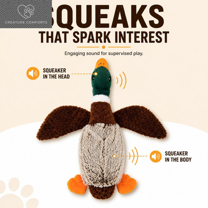 Exciting Duck Dog Toy with Squeaker | Plush Mallard Shaped Pet Toy for All Breeds | Perfect for Chewing, Fetching, and Interactive Play