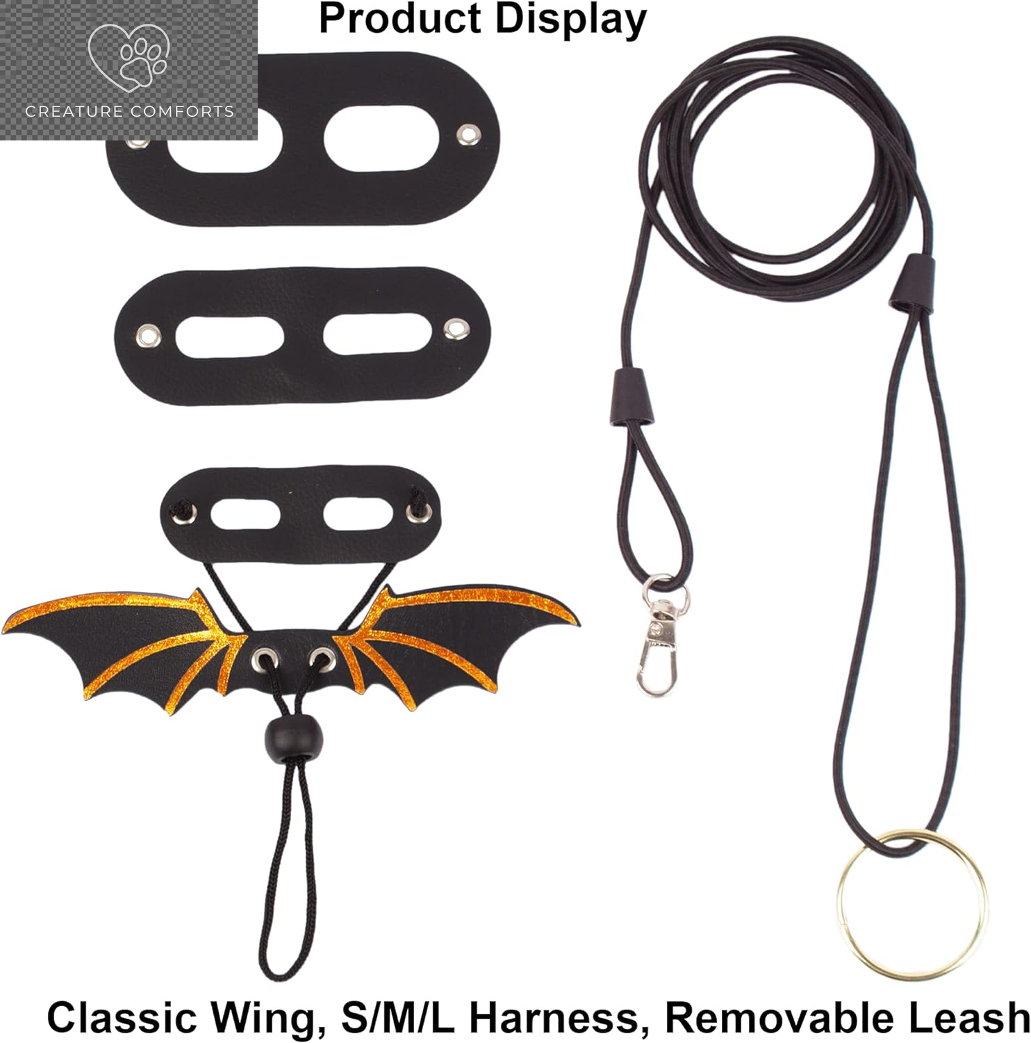 Black Bearded Dragon Leash Harness, 3 Size Pack, Cool Bat Wing | Soft Leather Wing Harness, Removable Leash, for Bearded Dragon Lizard Reptile, Great for Outdoor Walking