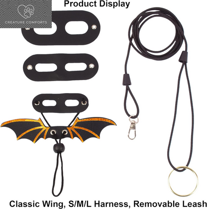 Black Bearded Dragon Leash Harness, 3 Size Pack, Cool Bat Wing | Soft Leather Wing Harness, Removable Leash, for Bearded Dragon Lizard Reptile, Great for Outdoor Walking