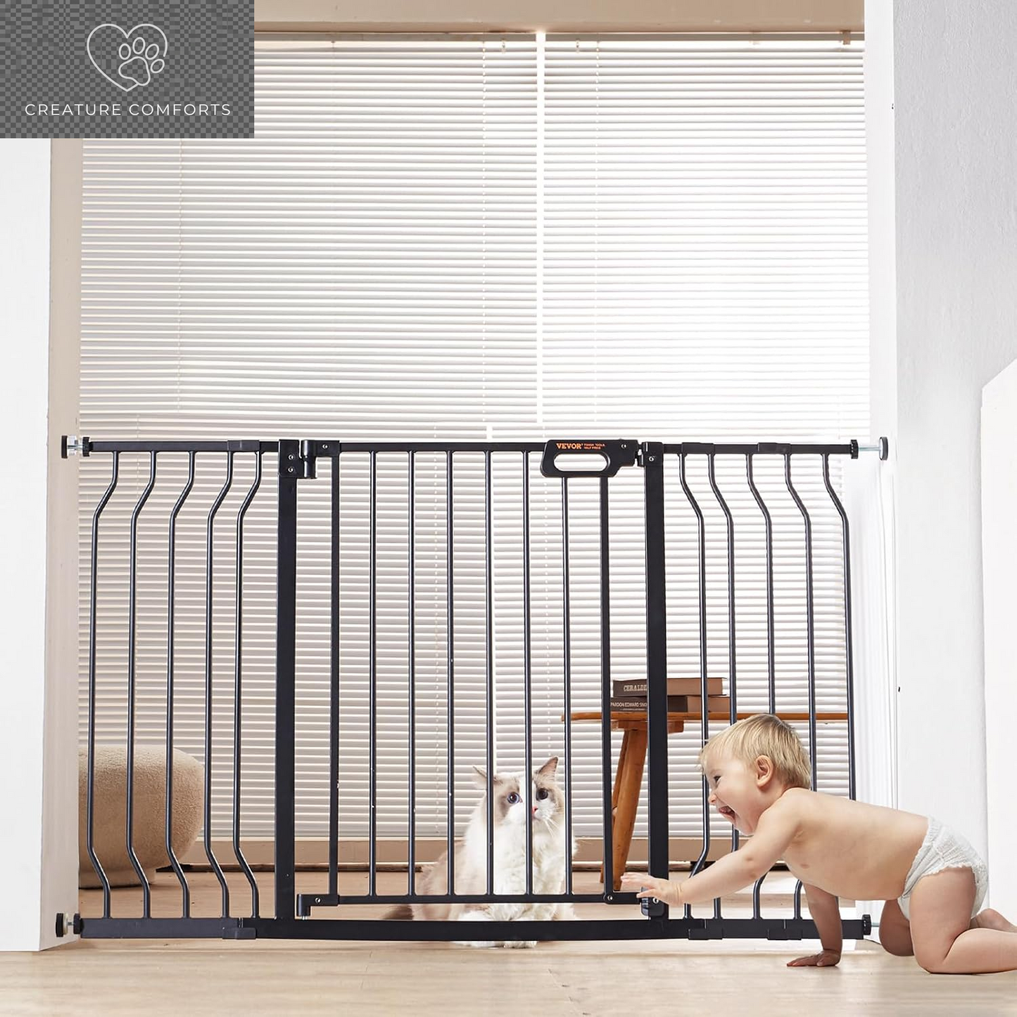 VEVOR Baby Gate, 29.5-37 in Adjustable Width, 30In High Dog Gate, Easy Step Walk Thru, Auto Close, Child Pet Security, with Pressure Mount Kit and Wall Mount Kit, for Stairs Doorways and House, Black