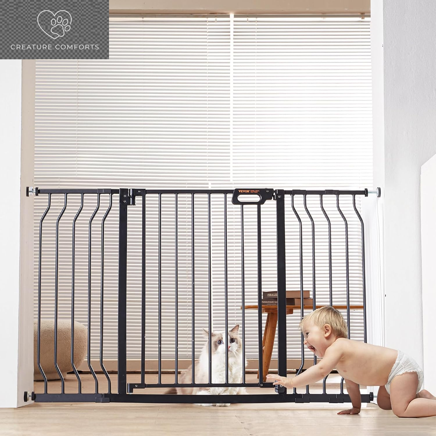 VEVOR Baby Gate, 29.5-37 in Adjustable Width, 30In High Dog Gate, Easy Step Walk Thru, Auto Close, Child Pet Security, with Pressure Mount Kit and Wall Mount Kit, for Stairs Doorways and House, Black