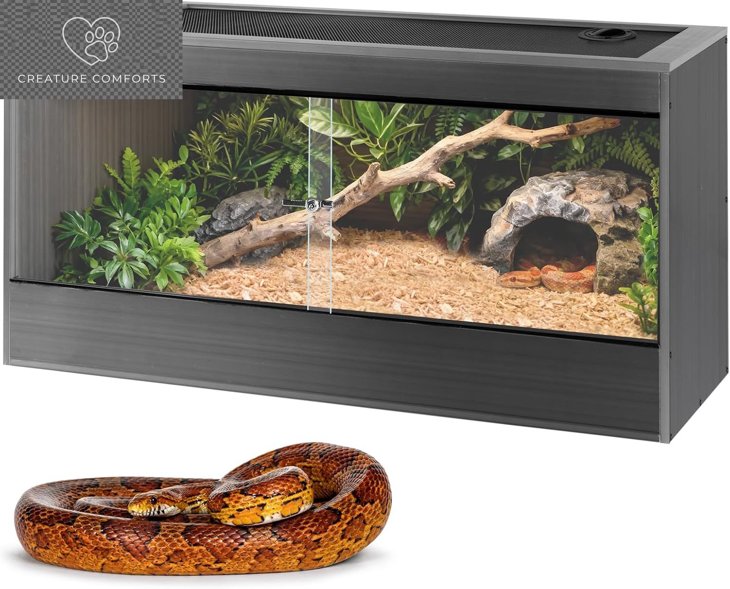 50 Gallon Reptile Enclosure, 36X18X18 Composite Wood & Plastic Eco Reptile Tank Terrarium, 36" Wide Lightweight Reptile Habitat Lounge for Ball Python Bearded Dragon Gecko Turtle