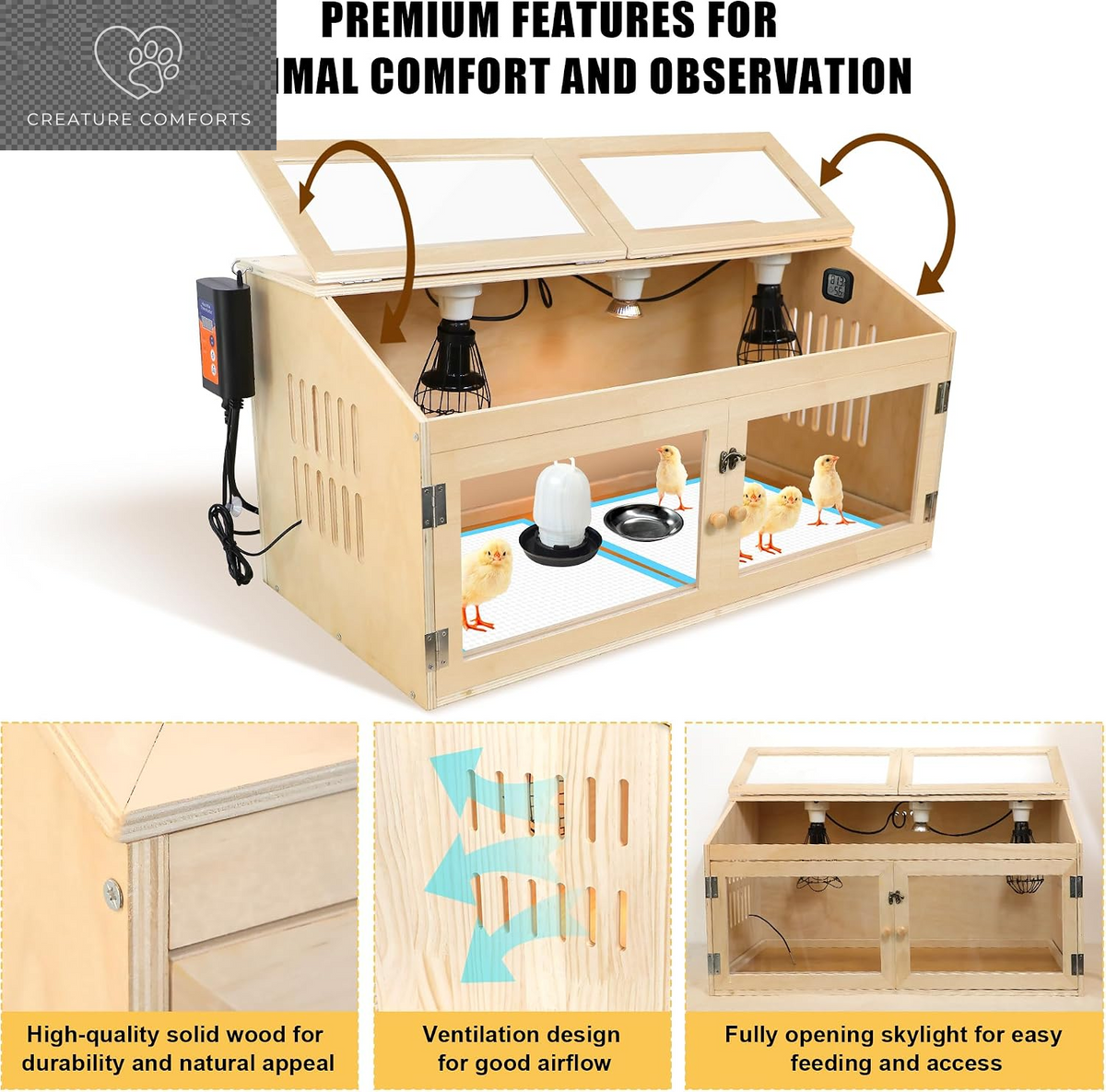 Smart Thermostat Chicken Brooder Box - Spacious & Secure 32" Design for Happy Chicks