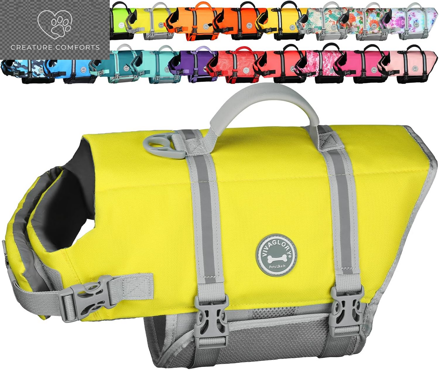 VIVAGLORY Dog Life Vest Rip Stop Dog Swim Vest, M, Pink | High Visibility Ripstop for Puppy Cat Doggy, Life Jacket with Handle & Leash Ring for Boating & Swimming